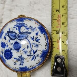 Floral Porcelain Trinket Box with Gold Accents.